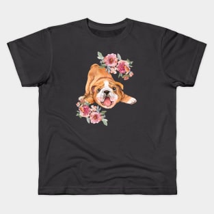 Cute English Bulldog Puppy Watercolor Art Kids T-Shirt